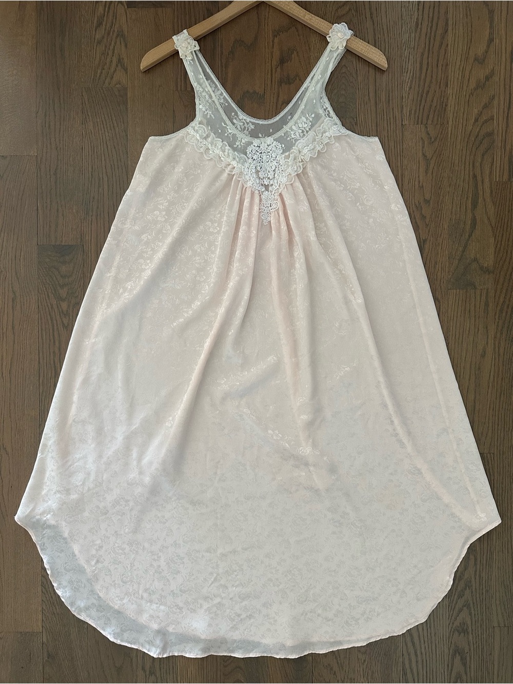 Vintage Christian Dior Silky Floral Print Lace Nightgown Pale Pink, White Small